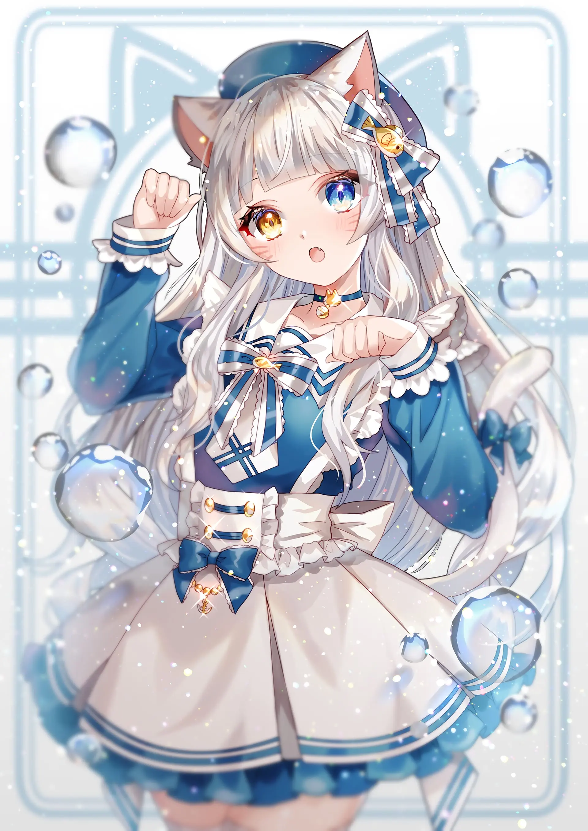 猫耳女仆装的白发少女