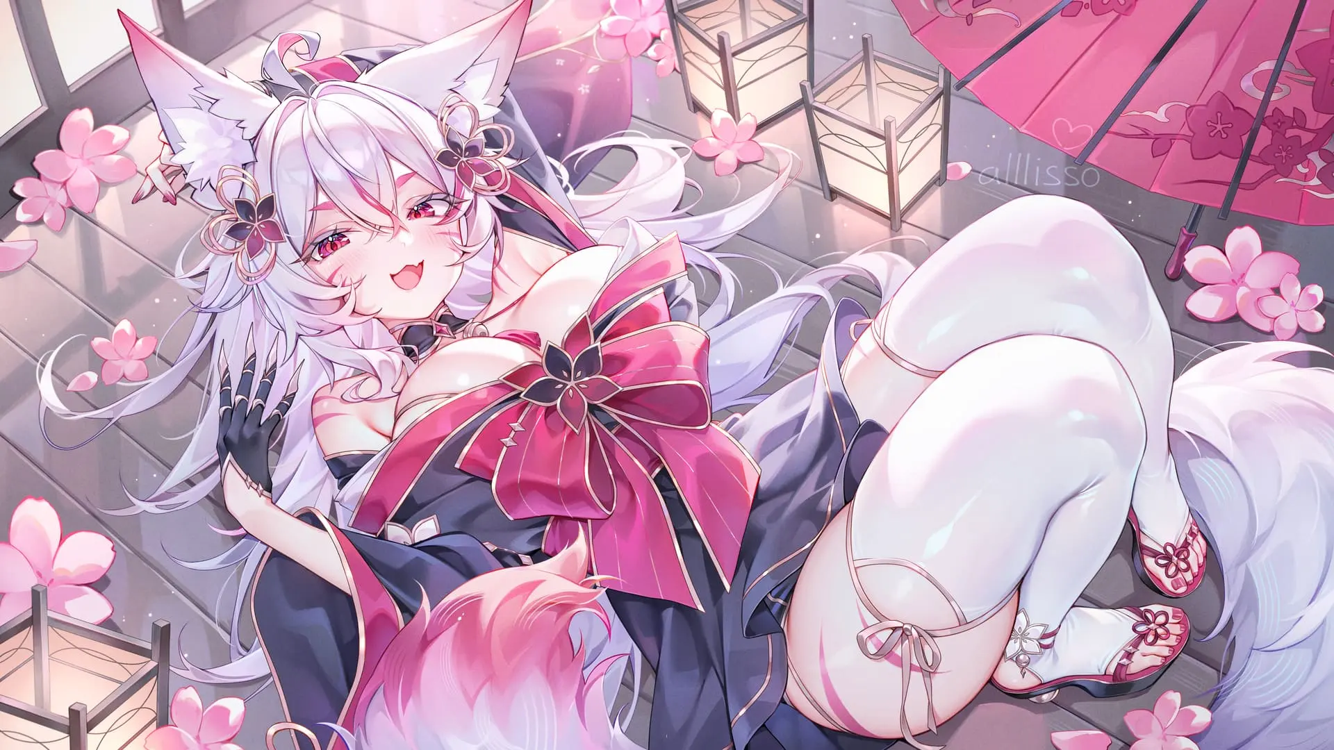 粉色调的双人少女插画